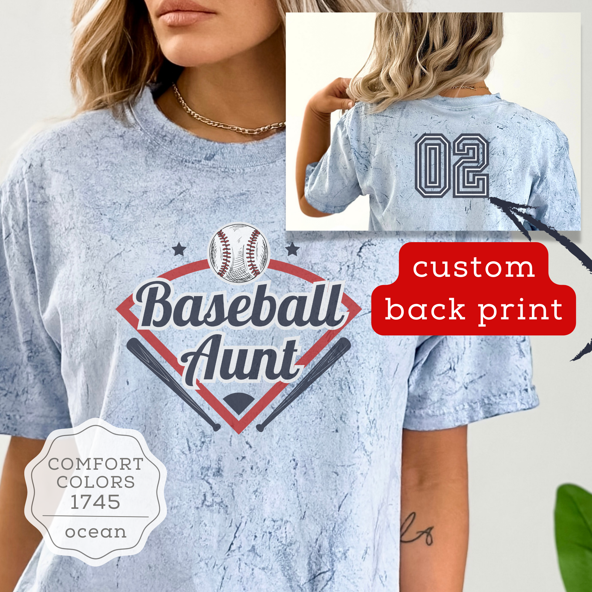 Baseball Mom or Aunt Customized Comfort Colors Color Blast TShirts Wit