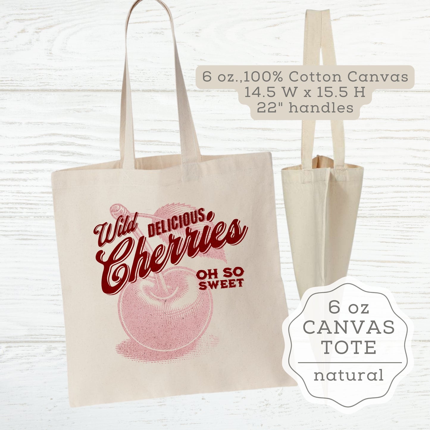 Wild and Delicious Cherries Coquette Style Soft Girl Era Canvas Tote Bag