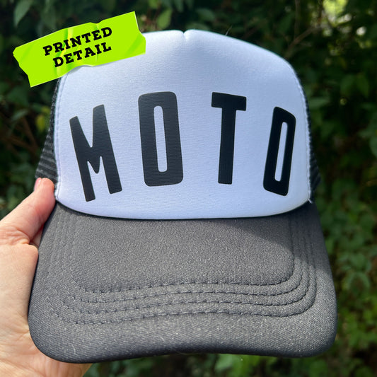 MOTO Foam Trucker Hat: Motorcycle Gift for Biker, Black