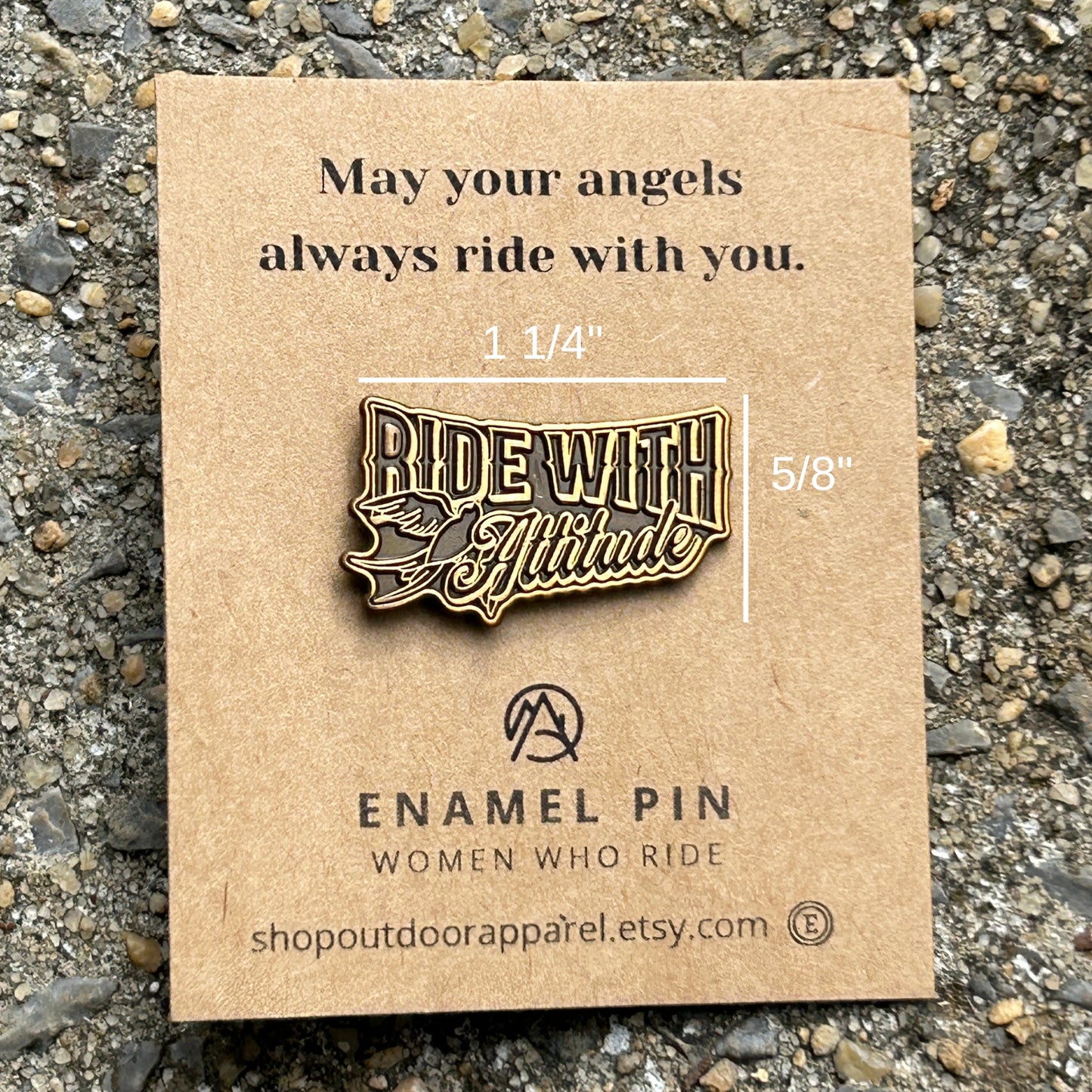 Motorcycle Enamel Pin - Die-Struck Antique Gold Plated - "Ride With Attitude"