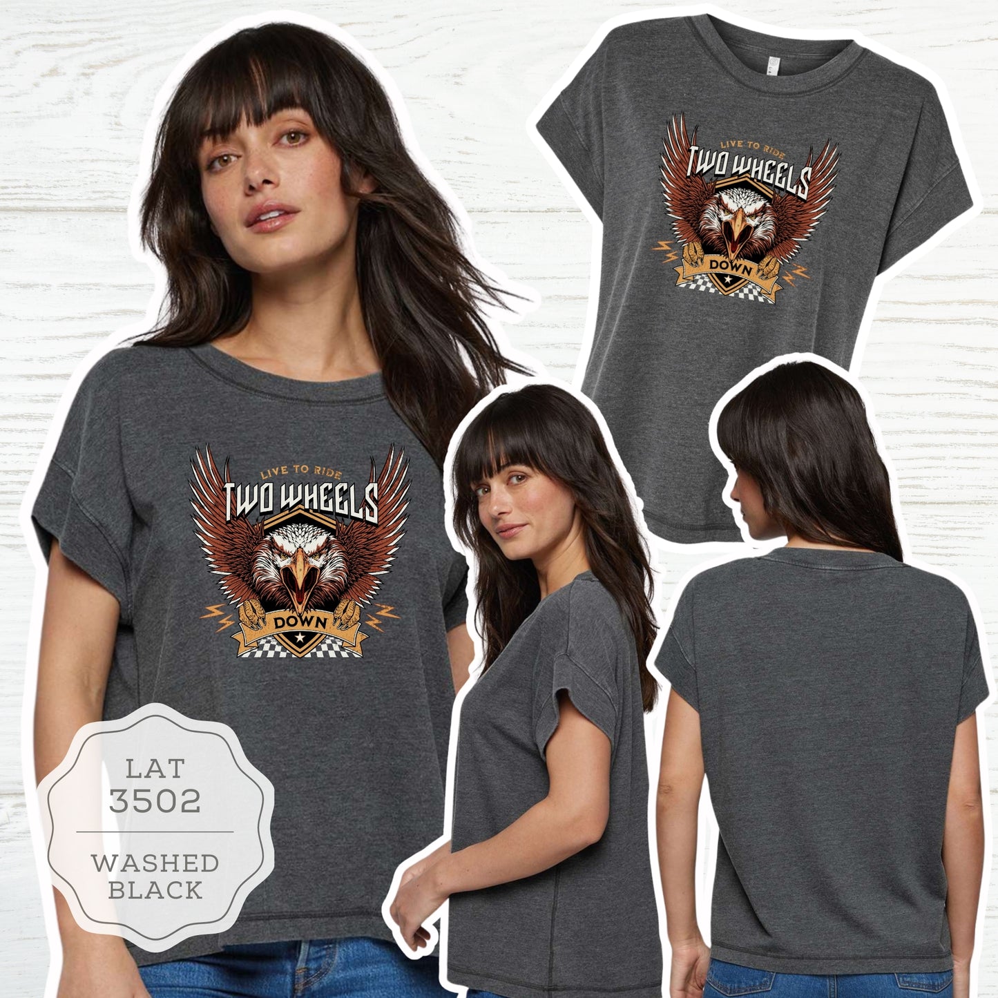 Women's Motorcycle Biker T-Shirt "Two Wheels Down" LAT3502