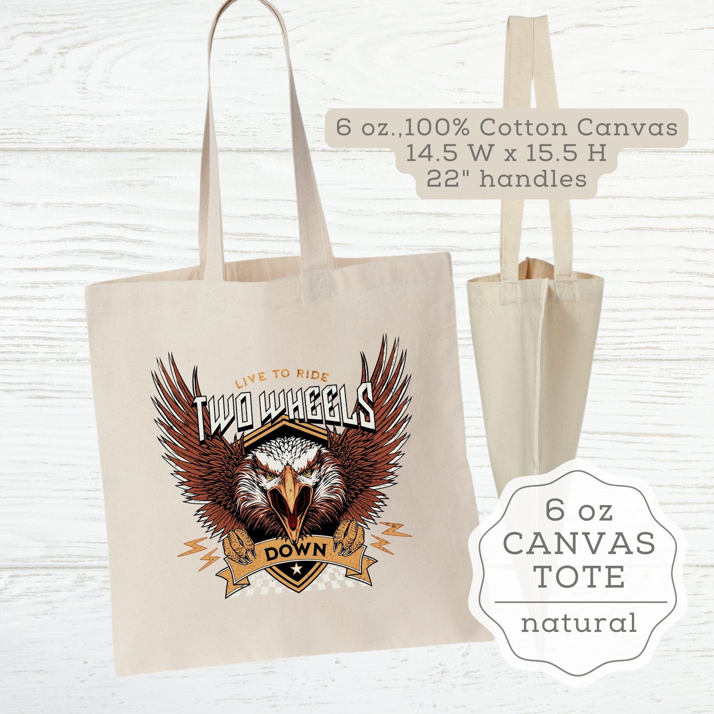 Motorcycle Canvas and Denim Totes "Live to Ride Two Wheels Down"