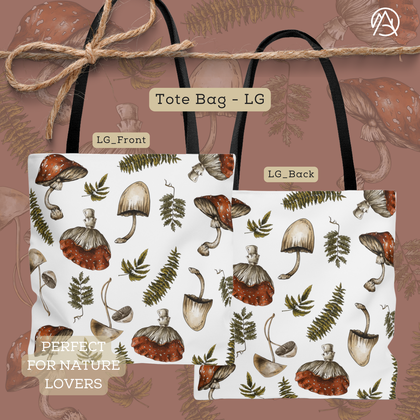 Cottagecore Mushroom/Fungi Sustainable All-Over Print Tote Bag