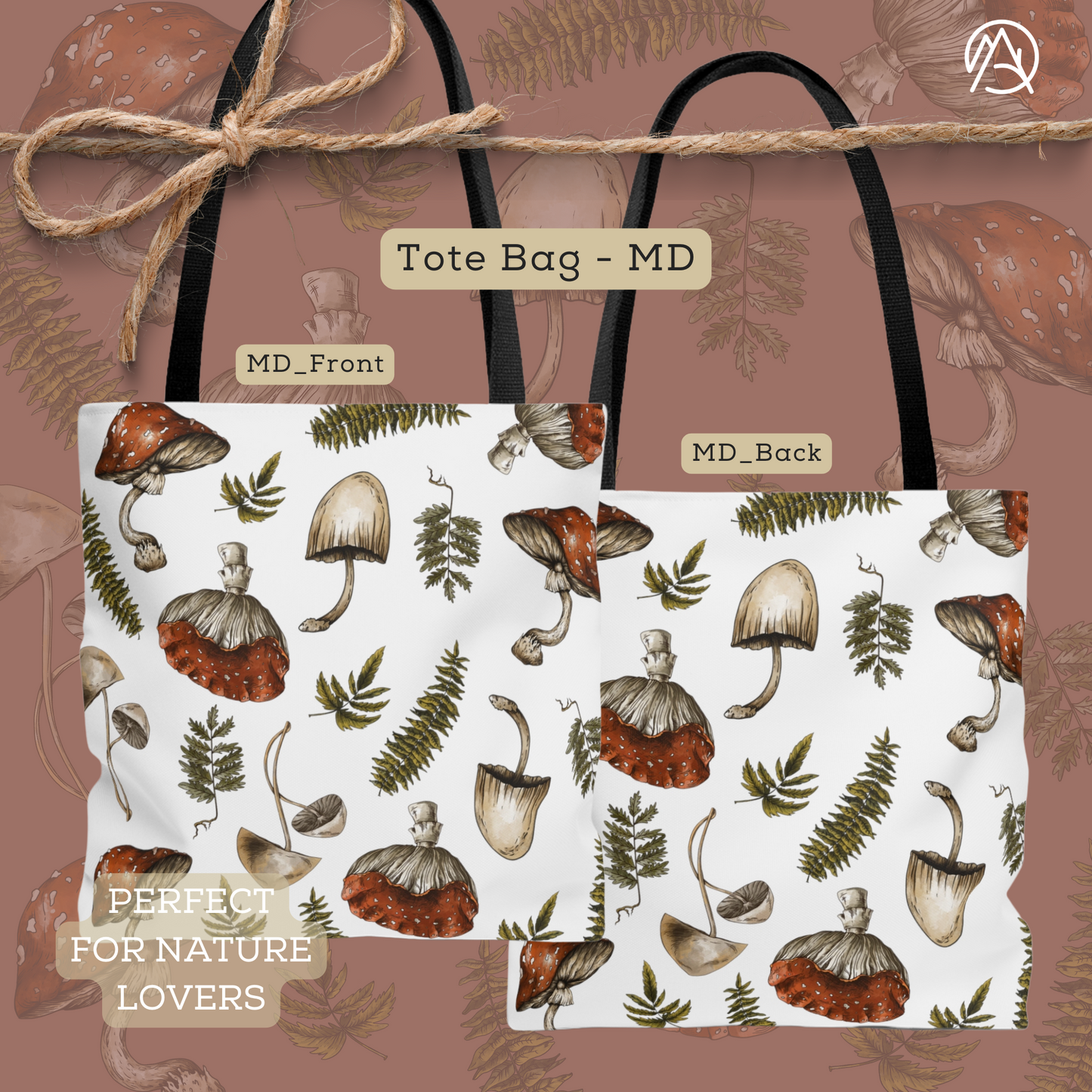 Cottagecore Mushroom/Fungi Sustainable All-Over Print Tote Bag