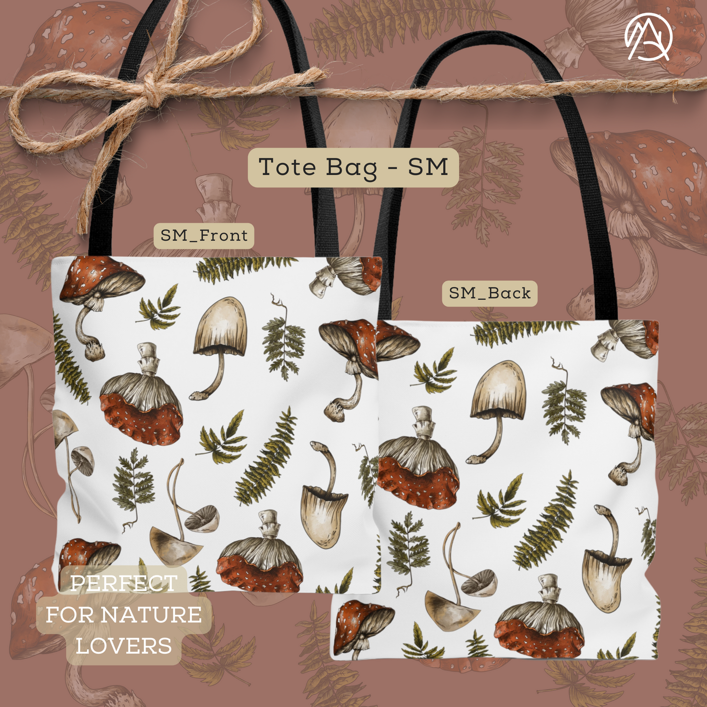 Cottagecore Mushroom/Fungi Sustainable All-Over Print Tote Bag