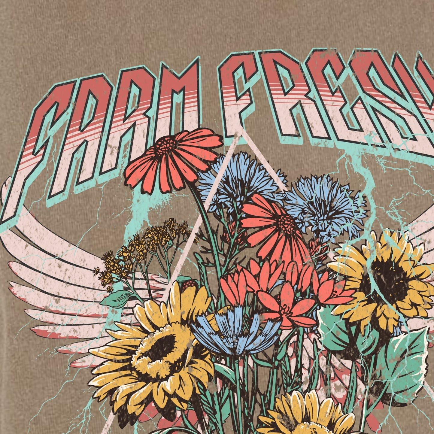 Farm Fresh Farmer's Market Vintage Washed T-Shirt "Time To Get Dirty" Rock-N-Roll Style Graphic