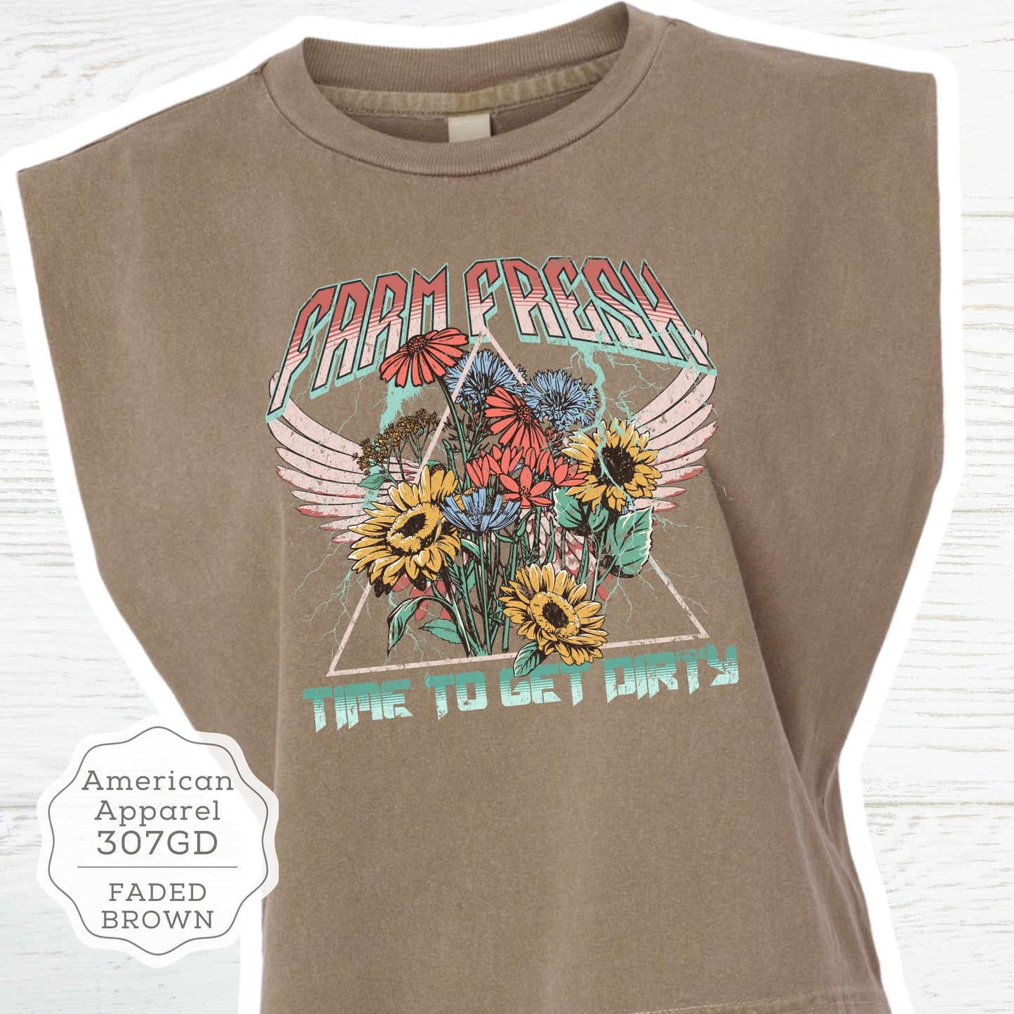 Farm Fresh Farmer's Market Vintage Washed T-Shirt "Time To Get Dirty" Rock-N-Roll Style Graphic