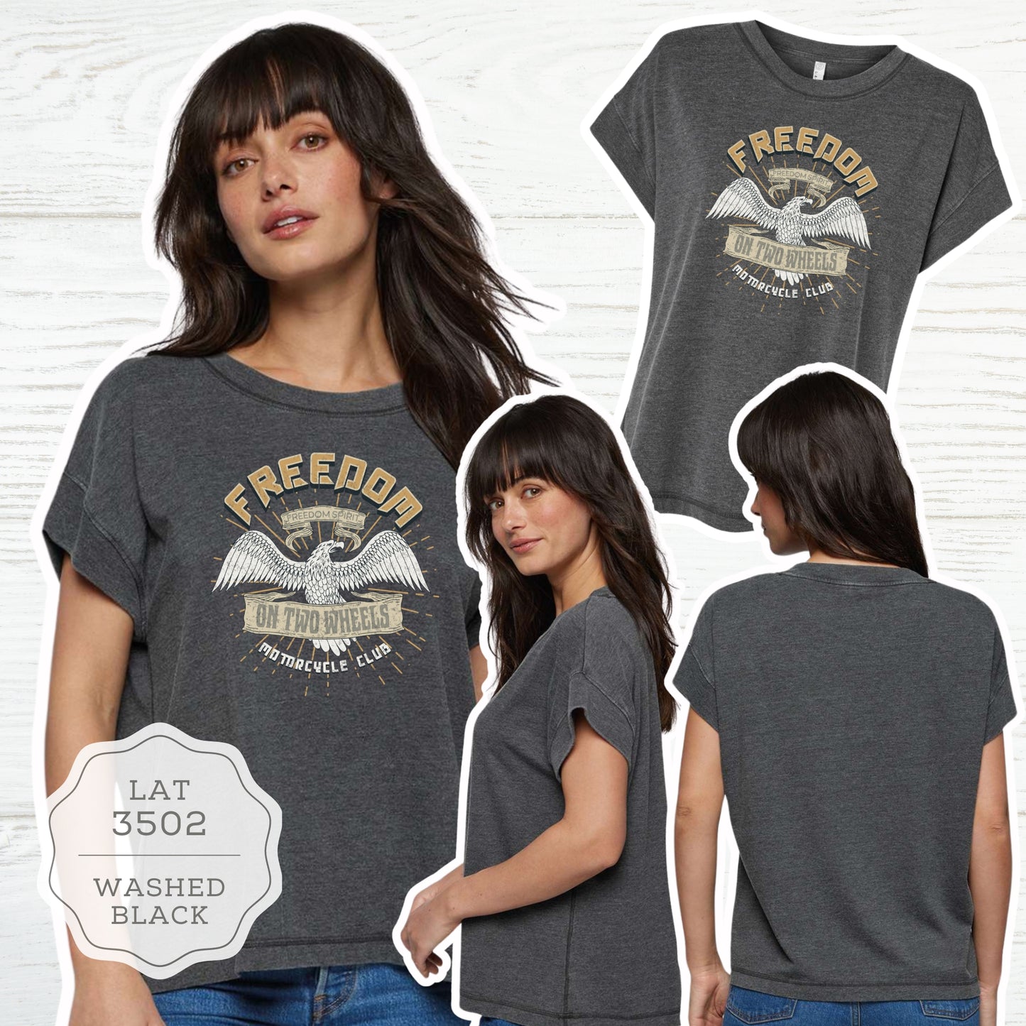 Women's Motorcycle Biker Vintage Washed T-Shirt "Freedom On Two Wheels" LAT3502
