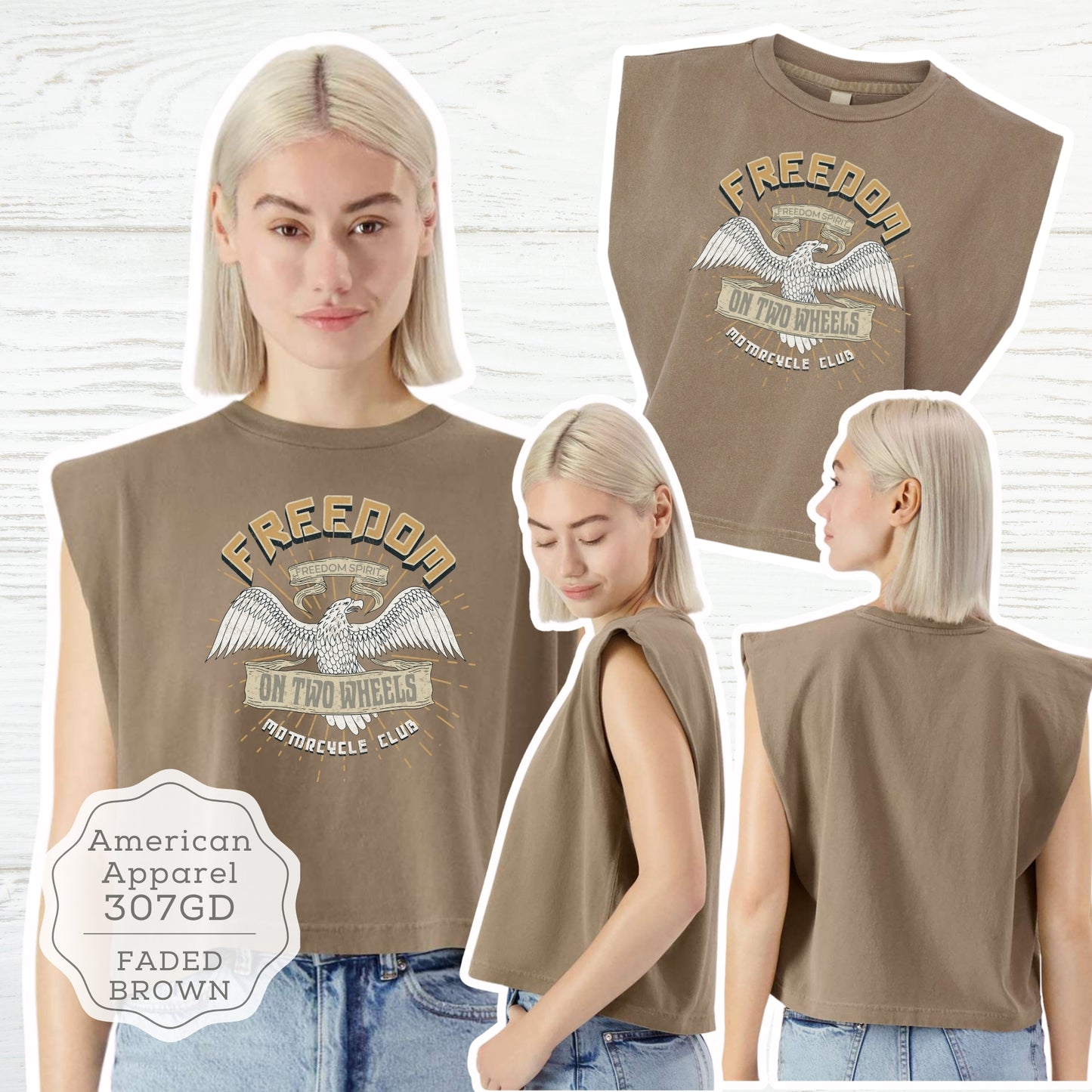 Women's Motorcycle Biker Vintage Washed Concert Muscle Tank "Freedom On Two Wheels"