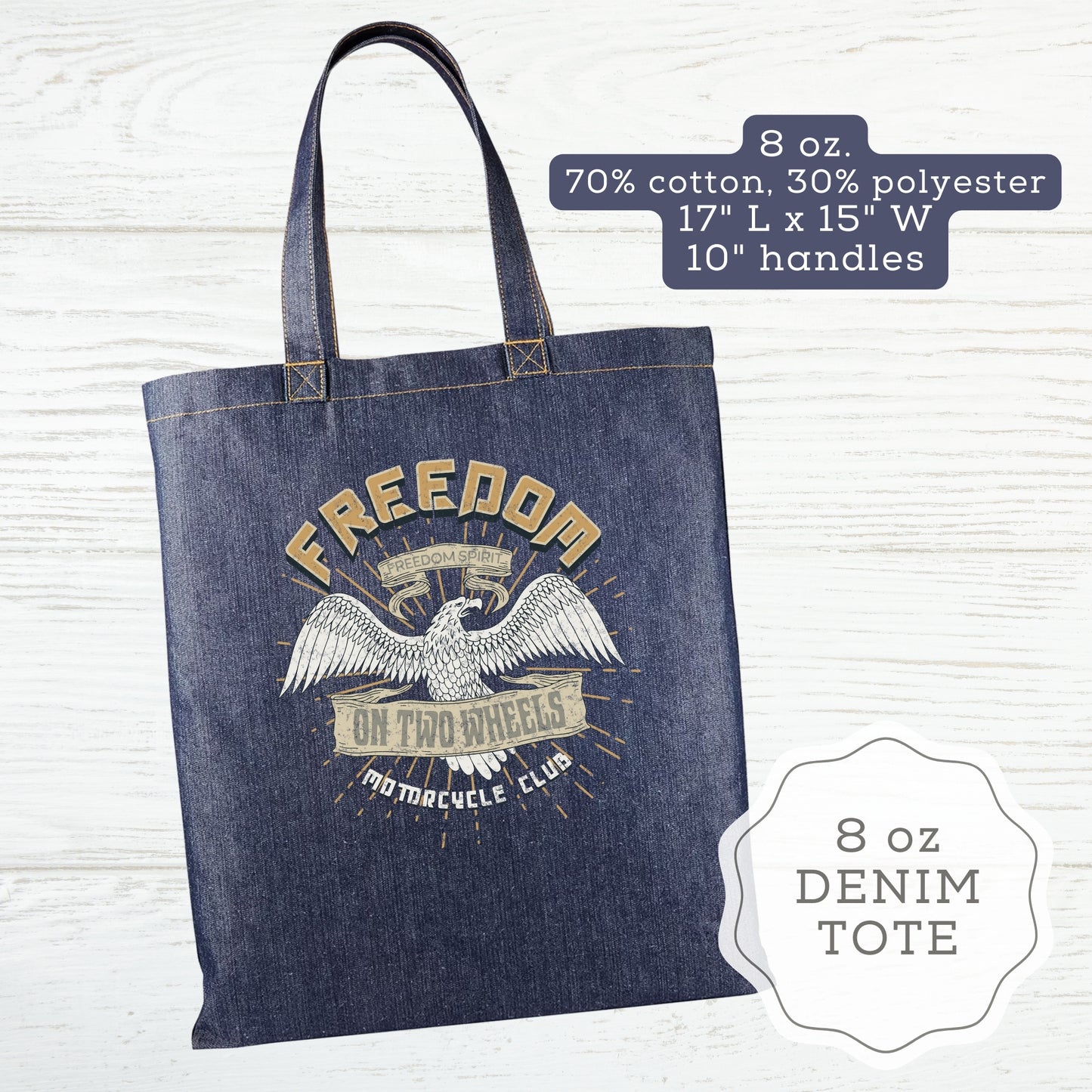 Motorcycle Canvas and Denim Totes "Freedom on Two Wheels"