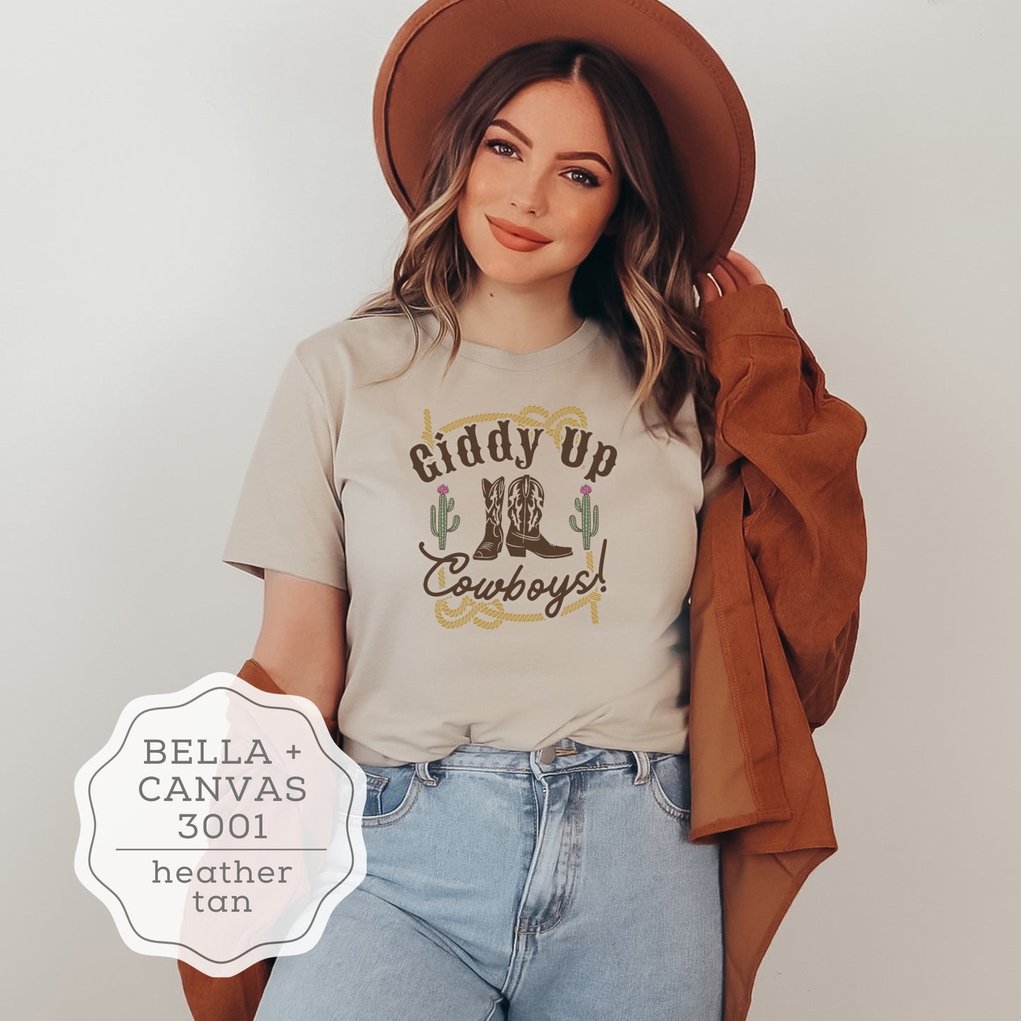 Western Cowgirl Short Sleeve T-Shirt "Giddy Up Cowboys"