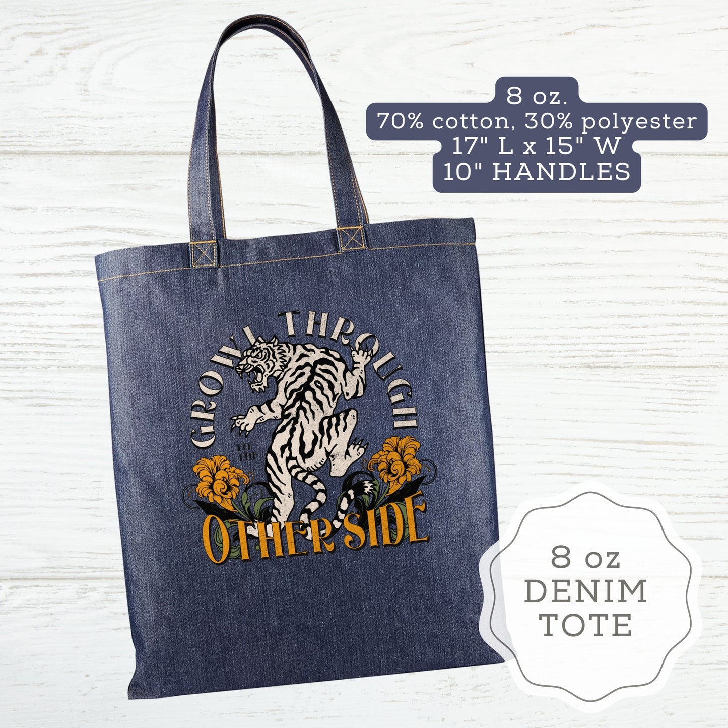 Oriental Tiger "Growl Through to the Other Side" Cancer Survivor Tote Bags
