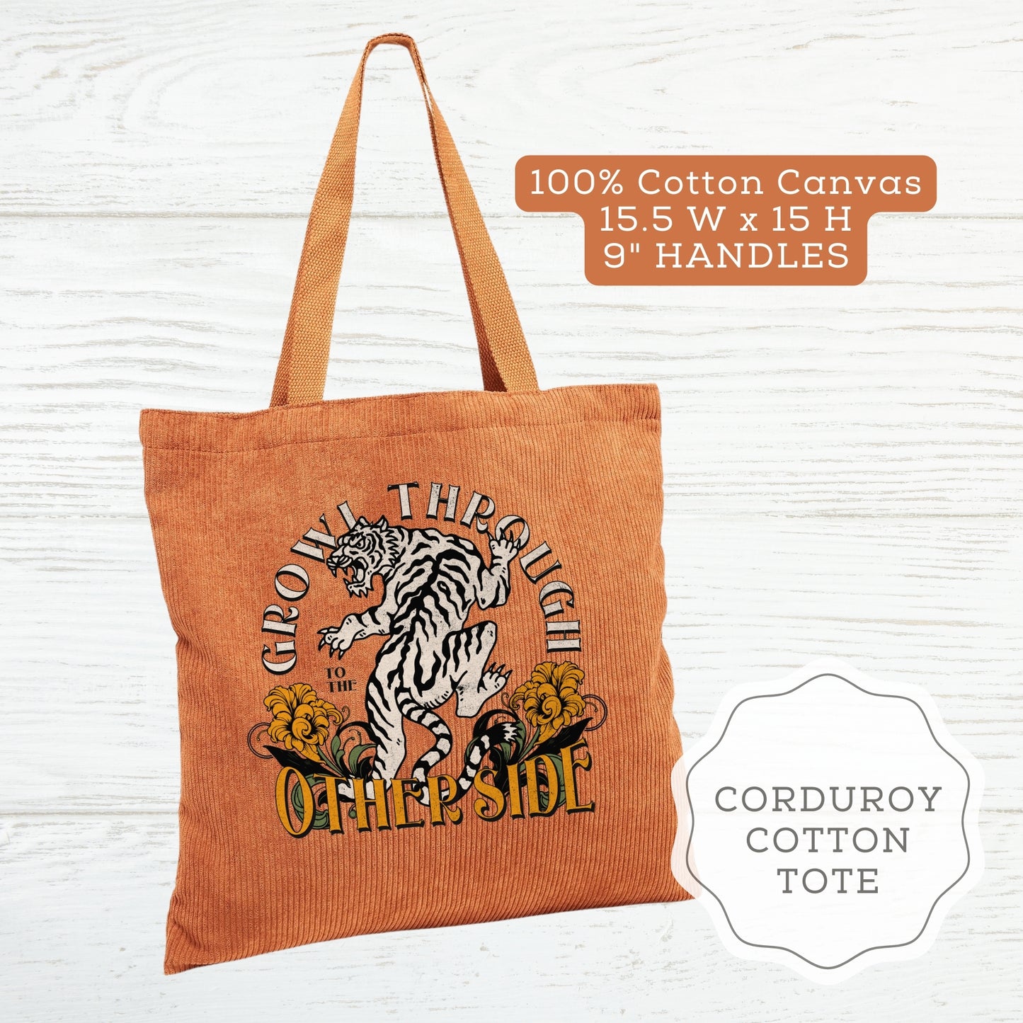 Oriental Tiger "Growl Through to the Other Side" Cancer Survivor Tote Bags