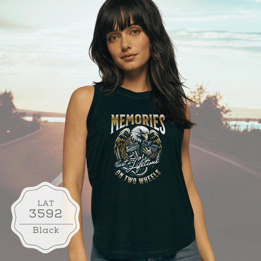 Motorcycle "Memories On Two Wheels Last A Lifetime" Women's Relaxed Jersey Tank Top