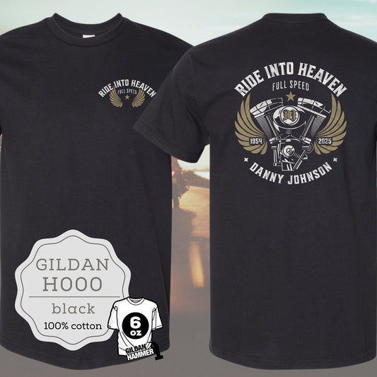 Personalized Memorial Motorcycle Rider Shirt "Ride Into Heaven Full Speed"