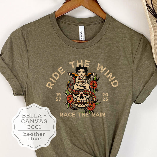 Women's Motorcycle Skull and Angel Tattoo Art Biker T-Shirt