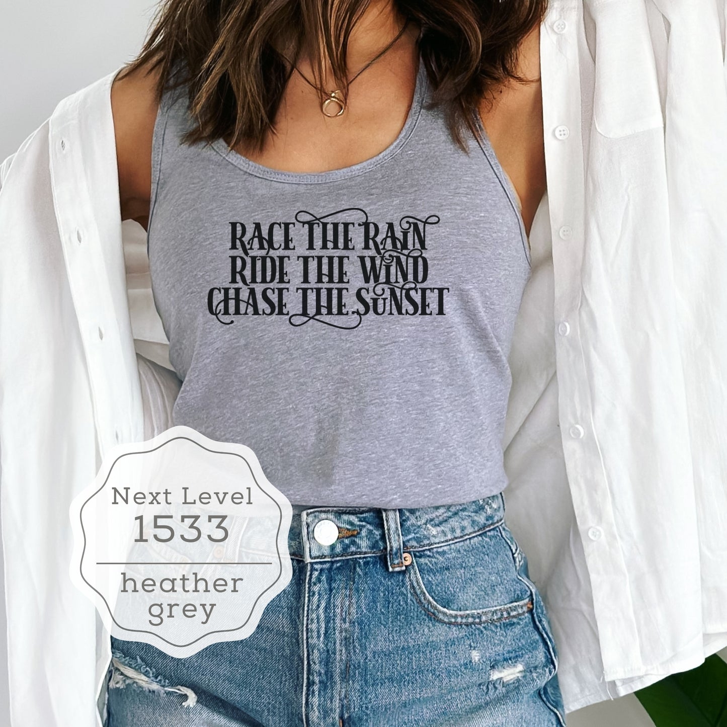 Women's Motorcycle Quote Biker Tank Top "Race the Rain, Ride the Wind, Chase the Sunset"