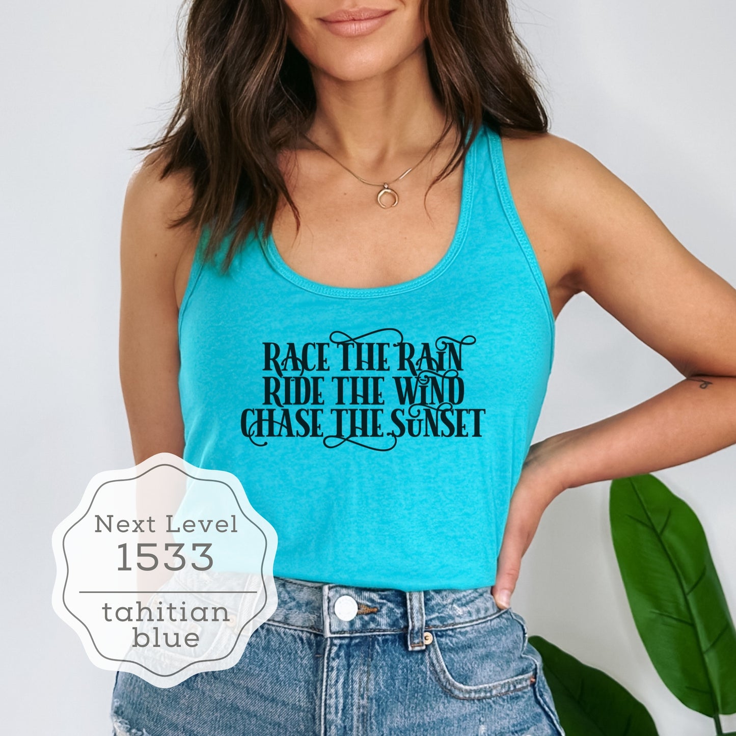 Women's Motorcycle Quote Biker Tank Top "Race the Rain, Ride the Wind, Chase the Sunset"