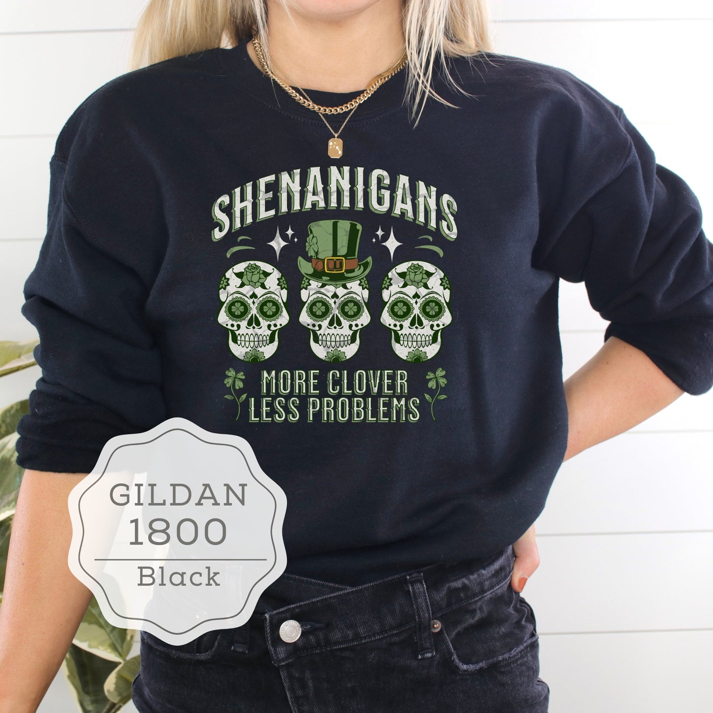 St Patty's Day Clover and Skulls Sweatshirt 8.0 oz. Irish Heritage Month