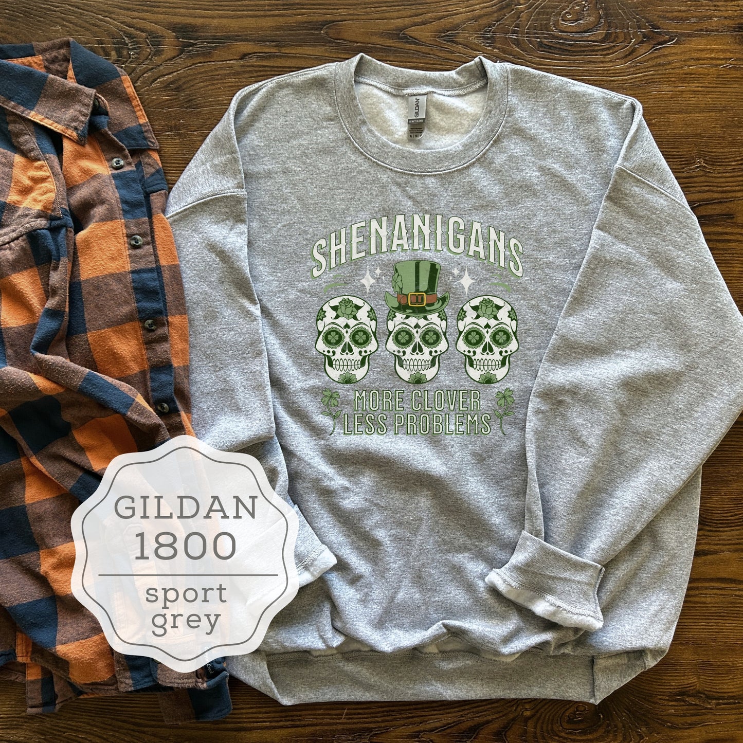 St Patty's Day Clover and Skulls Sweatshirt 8.0 oz. Irish Heritage Month