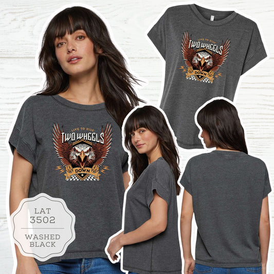 Women's Motorcycle Biker T-Shirt "Two Wheels Down" LAT3502
