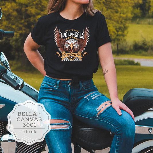 Women's Motorcycle Biker T-Shirt "Live to Ride Two Wheels Down" BC3001