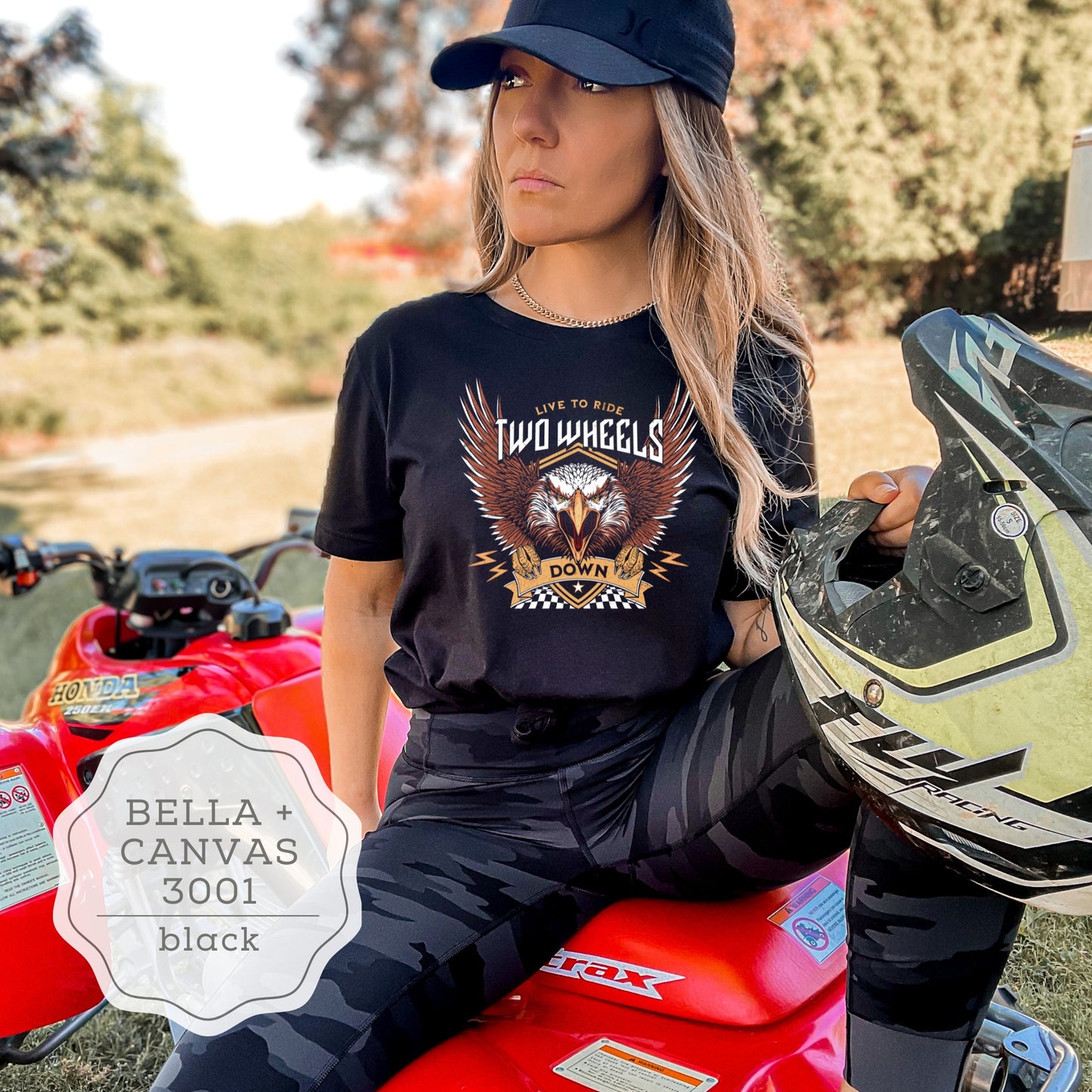 Women's Motorcycle Biker T-Shirt "Live to Ride Two Wheels Down" BC3001
