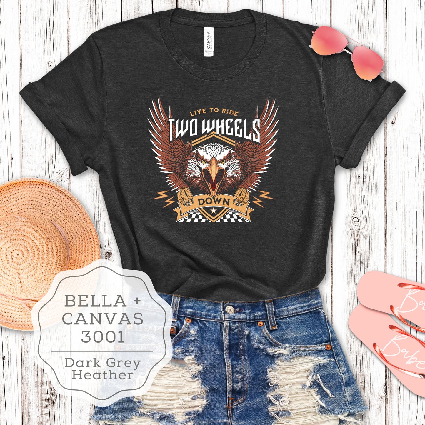 Women's Motorcycle Biker T-Shirt "Live to Ride Two Wheels Down" BC3001