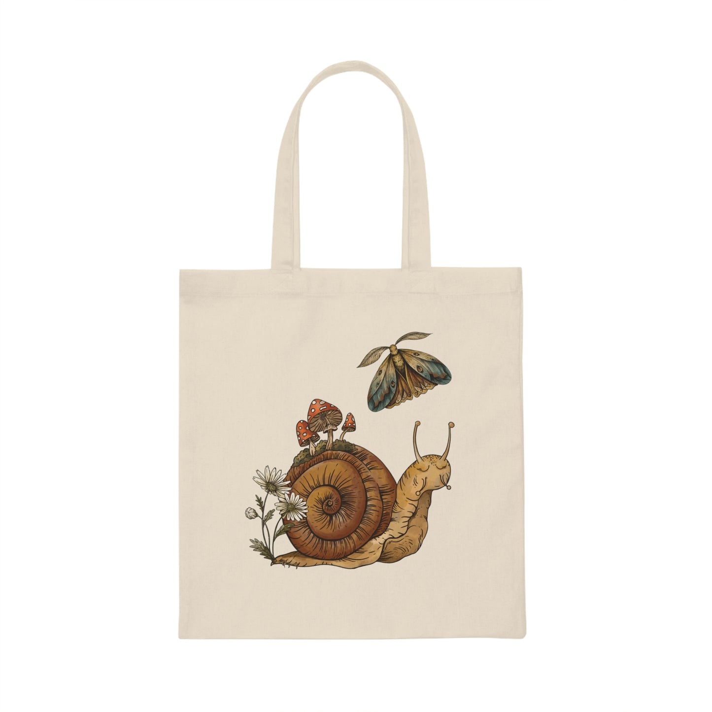 Cottagecore Aesthetic Snail, Mushroom and Moth Sustainable Canvas Tote Bag