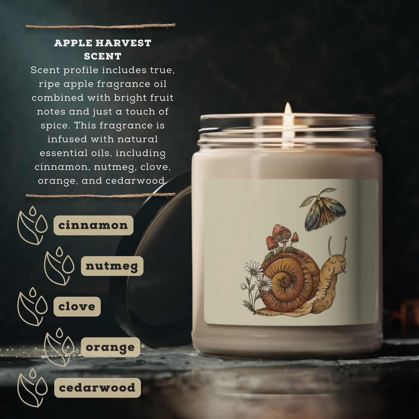 Cottagecore Snail and Moth Home Decor Scented Soy Candle, 9oz