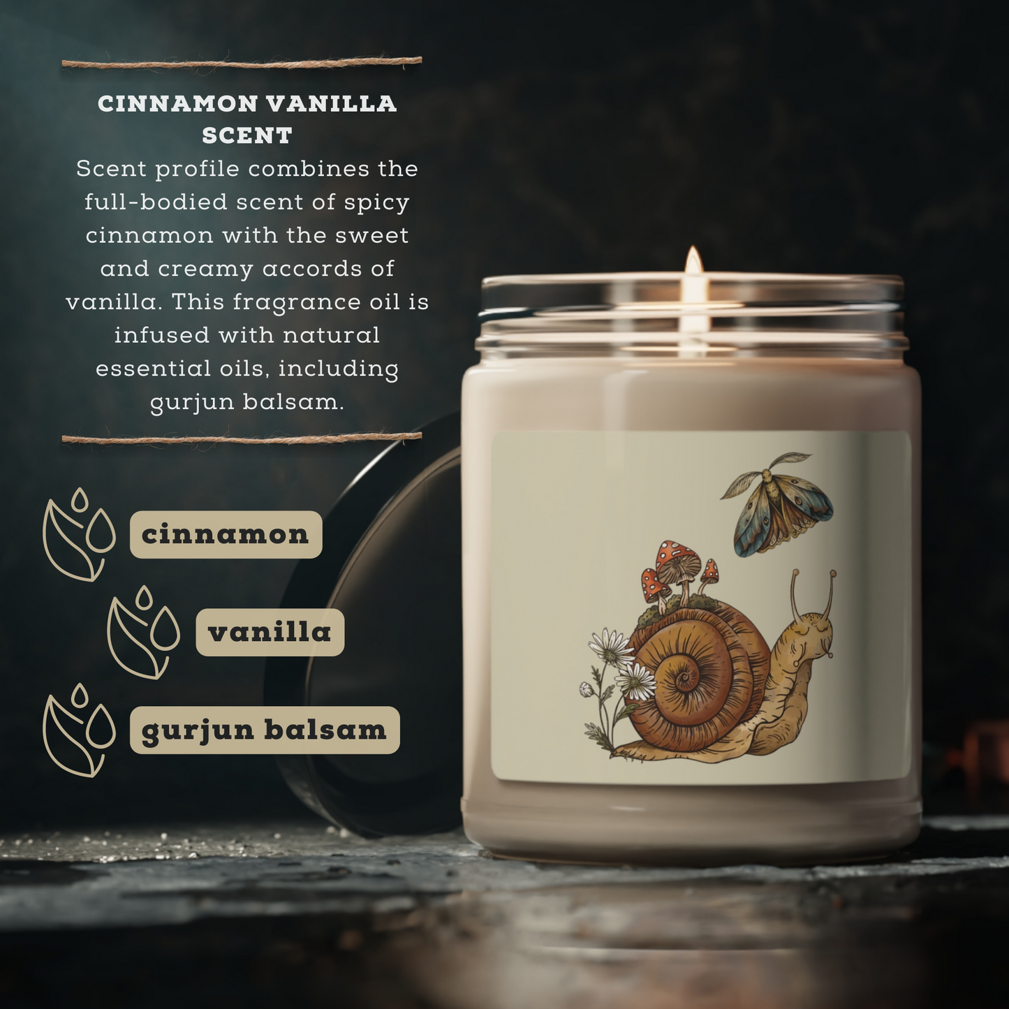 Cottagecore Snail and Moth Home Decor Scented Soy Candle, 9oz