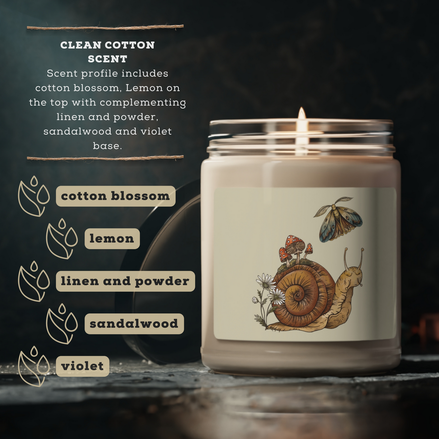 Cottagecore Snail and Moth Home Decor Scented Soy Candle, 9oz