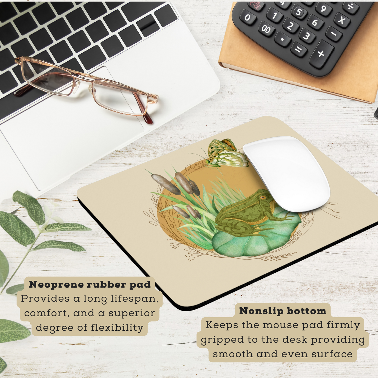 Cottagecore Frog and Lily Pad Mousepad Office Decor