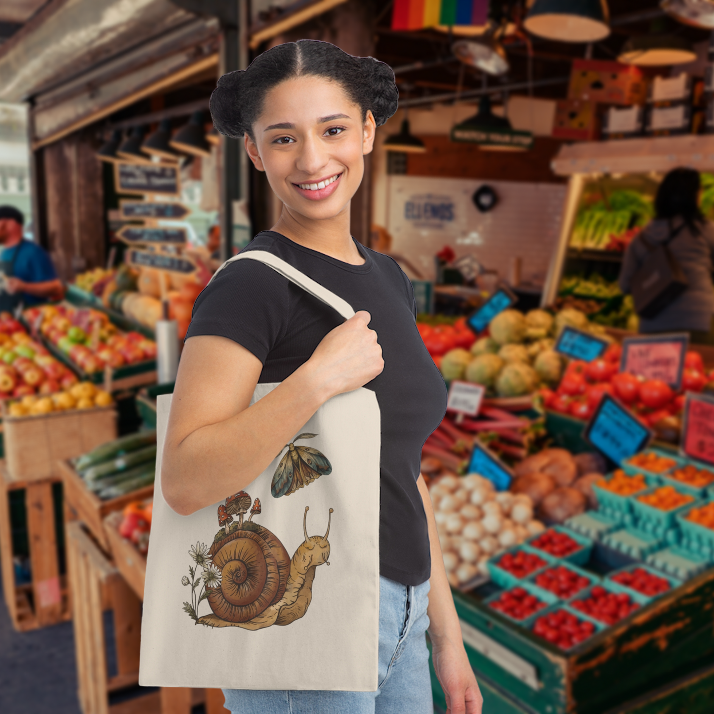 Cottagecore Aesthetic Snail, Mushroom and Moth Sustainable Canvas Tote Bag