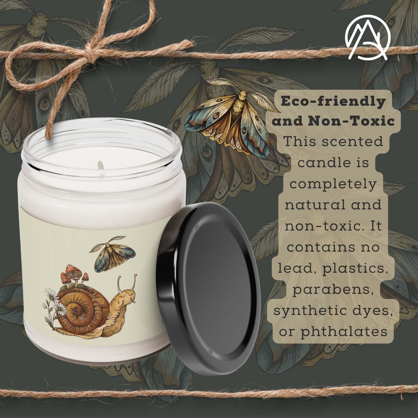 Cottagecore Snail and Moth Home Decor Scented Soy Candle, 9oz